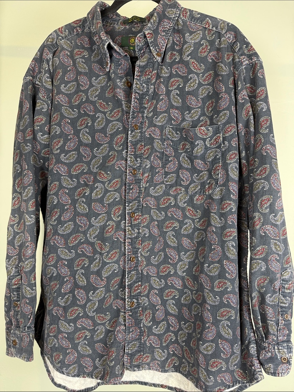 ✨Vintage 90s Club Room Men’s Paisley Fine-Wale Corduroy Button Down Shirt XL